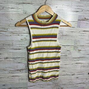 Anthropologie moth striped crop top white yellow size medium